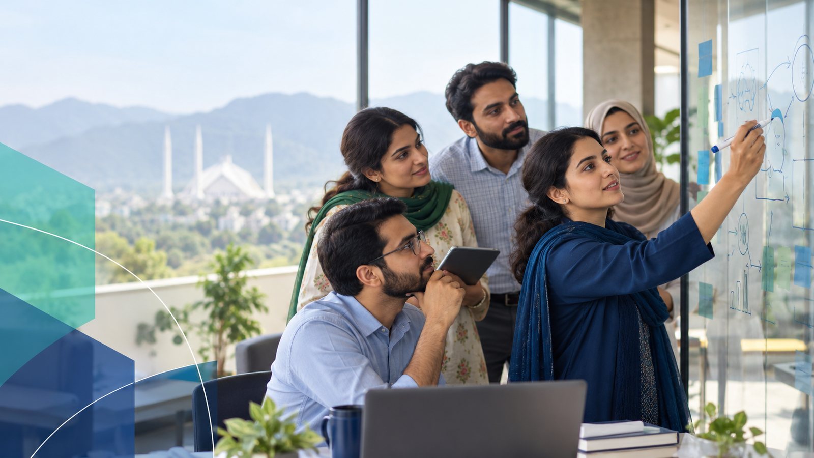 DIRP colleagues mapping a research design on a glass wall